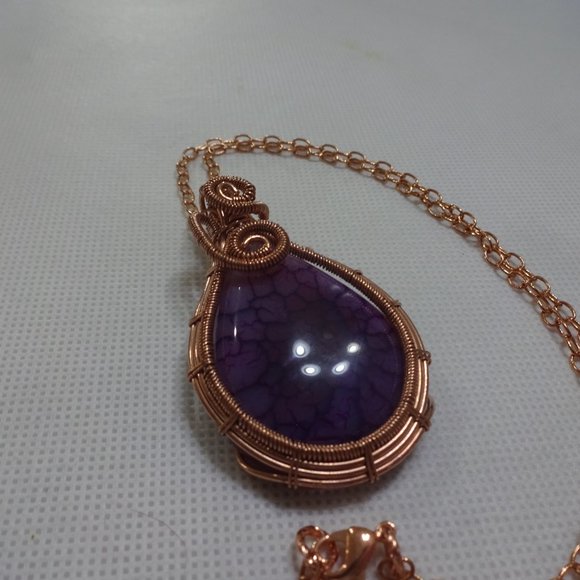 Stunning "PURPLE SOLAR AGATE" COPPER WIRE-WRAPPED Pendant/Chain #738A - Picture 2 of 3